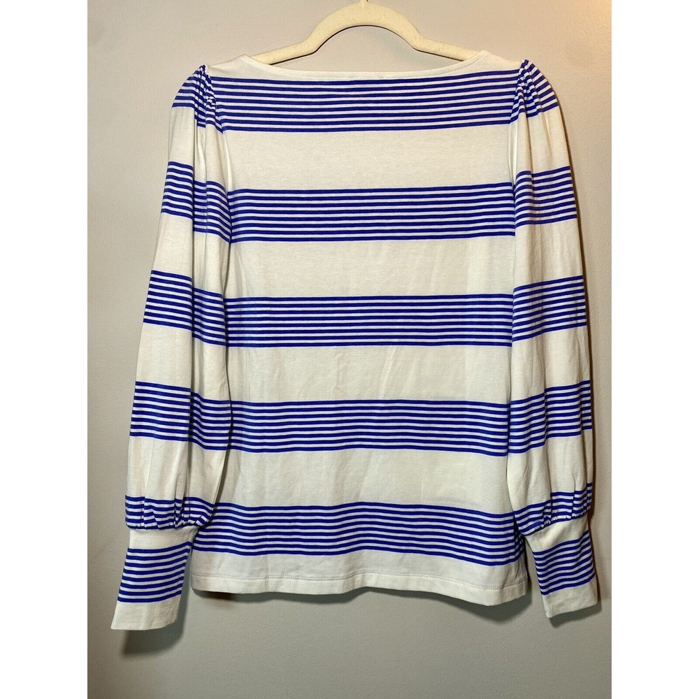 Talbots Ballon Long Sleeve Blue & White Boat Neck Super Soft T-Shirt Blouse XS - Picture 4 of 5